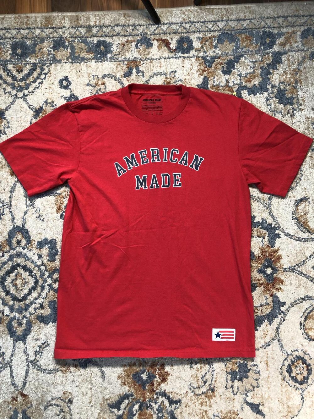 American Giant Shirt Mens Large Red Short Sleeve American Made Graphic Tee USA